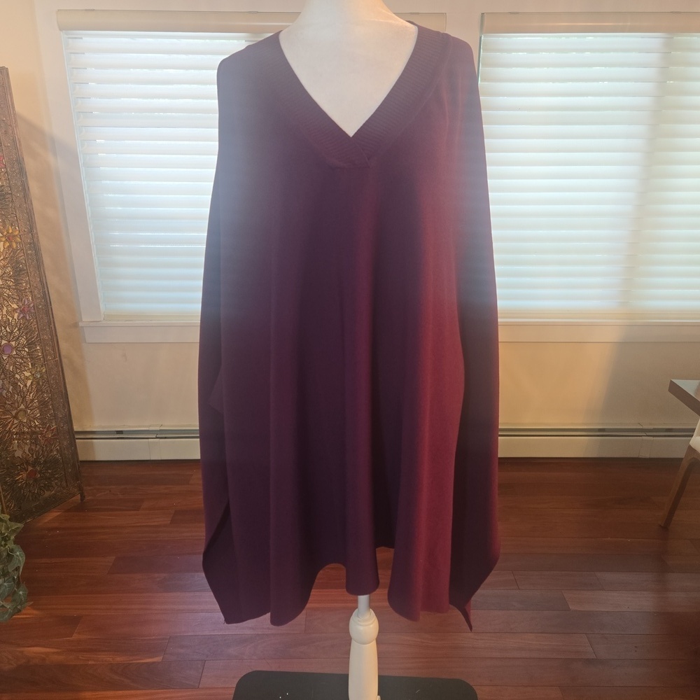 Oversized Poncho Cape Pullover Knit Sweater Eggplant Purple Size Small Medium